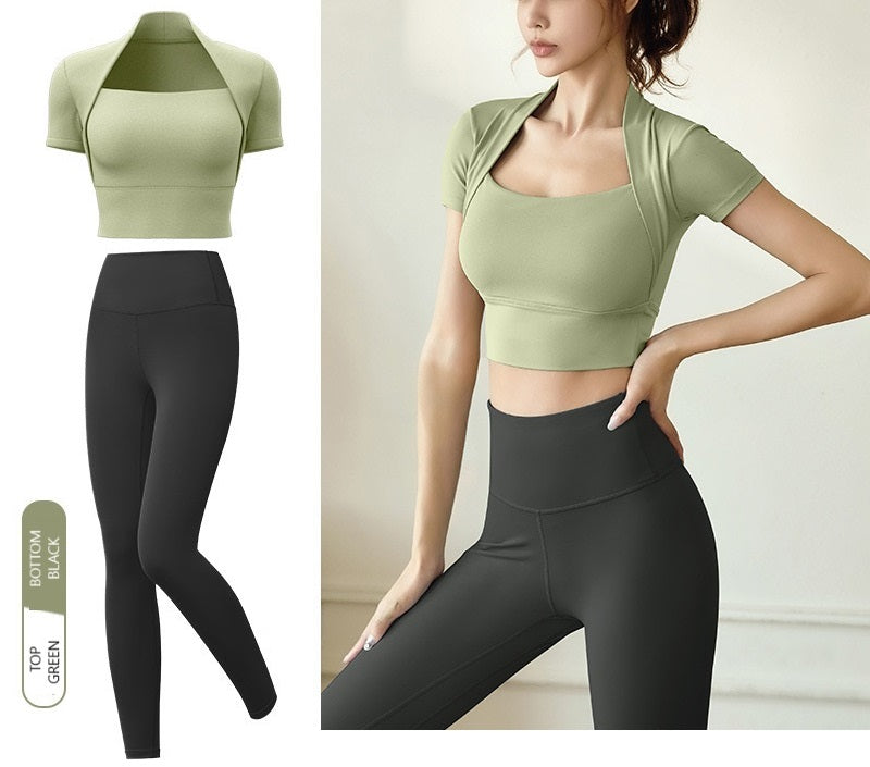 Covered Neck Fixed Pad Gym & Yoga Wear 2-Piece Set
