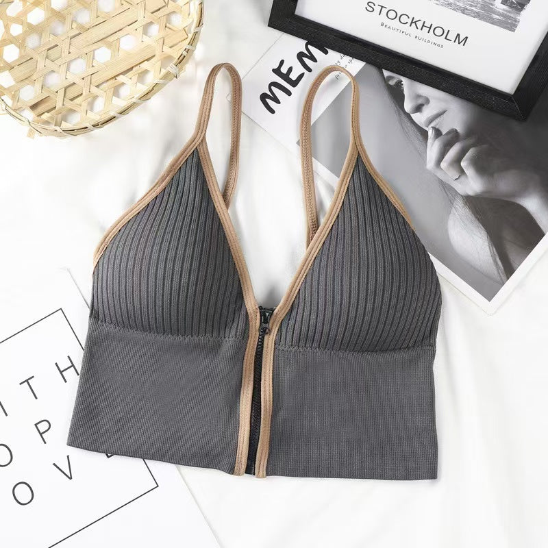 Popular deep V front zipper suspender beauty vest with chest pad wrap sports yoga base short U-shaped women's Underwear