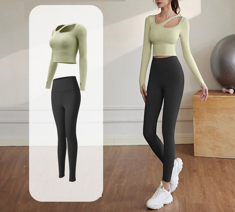 Full Sleeve Cross Neck Fixed Pad Gym & Yoga Wear 2-Piece Set