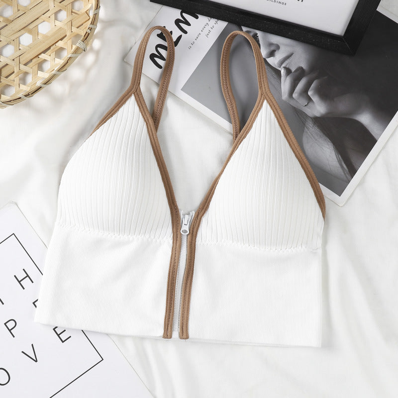 Popular deep V front zipper suspender beauty vest with chest pad wrap sports yoga base short U-shaped women's Underwear