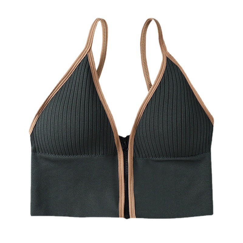 Popular deep V front zipper suspender beauty vest with chest pad wrap sports yoga base short U-shaped women's Underwear