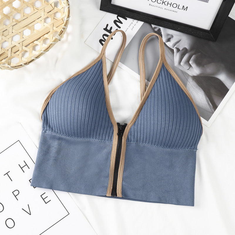 Popular deep V front zipper suspender beauty vest with chest pad wrap sports yoga base short U-shaped women's Underwear