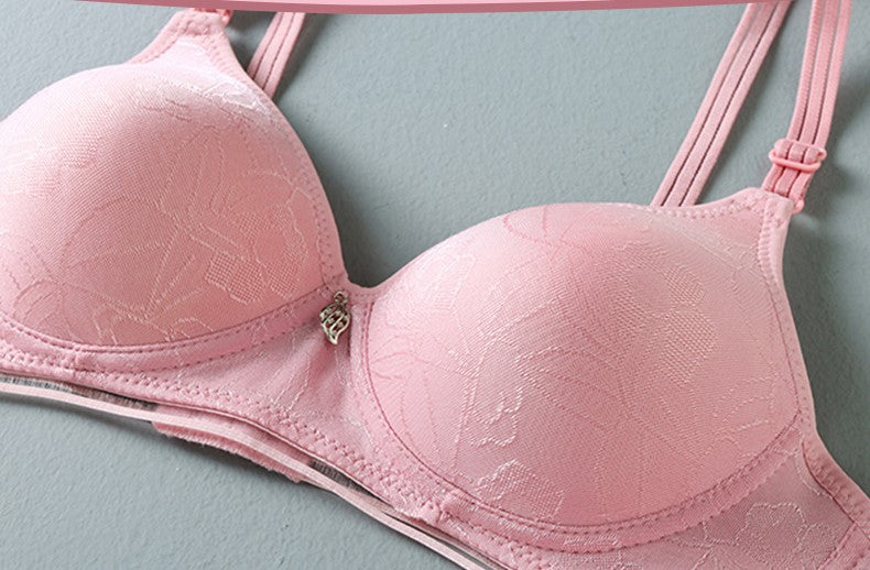 Padded Thin Cup Cotton Wirefree Push-Up Bra - Embroidery