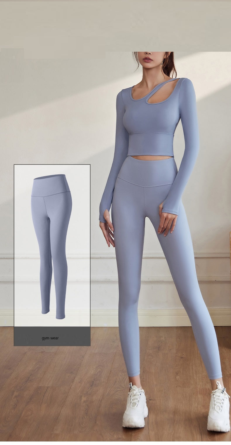 Full Sleeve Cross Neck Fixed Pad Gym & Yoga Wear 2-Piece Set