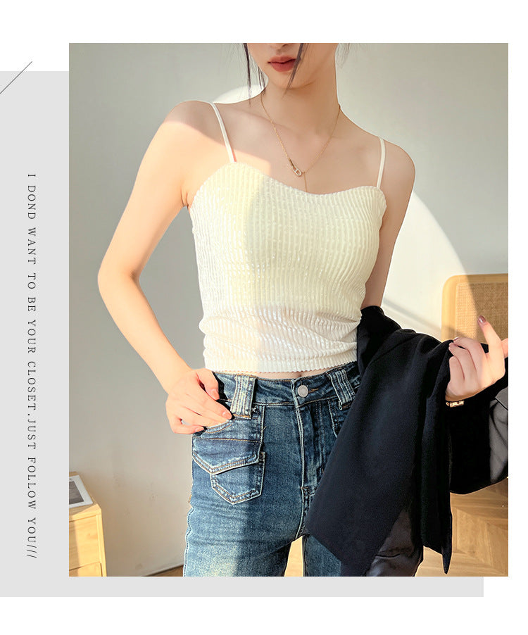 Pure Design Babes Golden Velvet Beauty Vest One-piece with Chest Pads Wrap Chest Wearing Underpants Crop Top