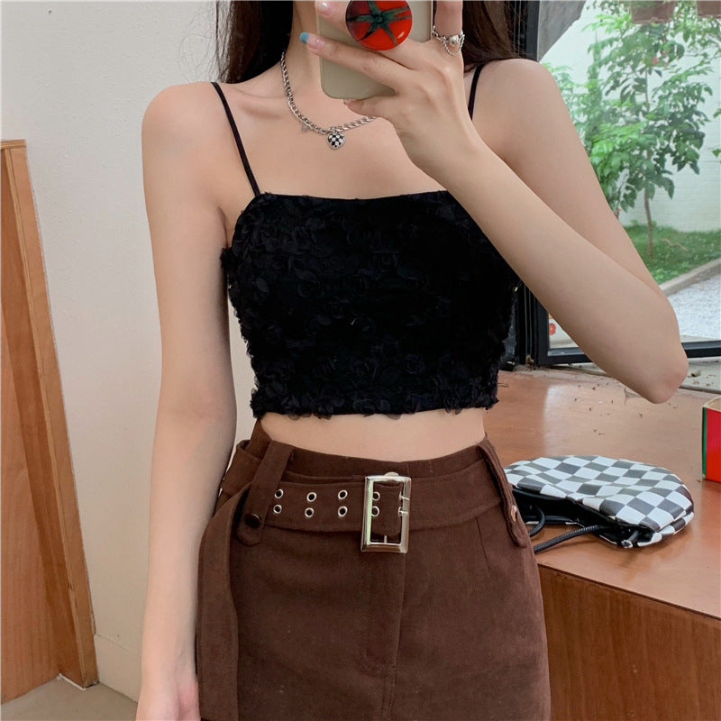 Popular Roses lace floral , short beautiful straps, chest pads, light wearing, Vest for Casual wear