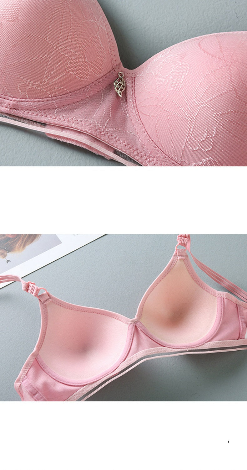 Padded Thin Cup Cotton Wirefree Push-Up Bra - Embroidery
