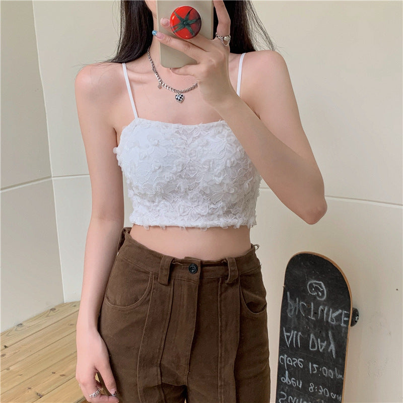 Popular Roses lace floral , short beautiful straps, chest pads, light wearing, Vest for Casual wear