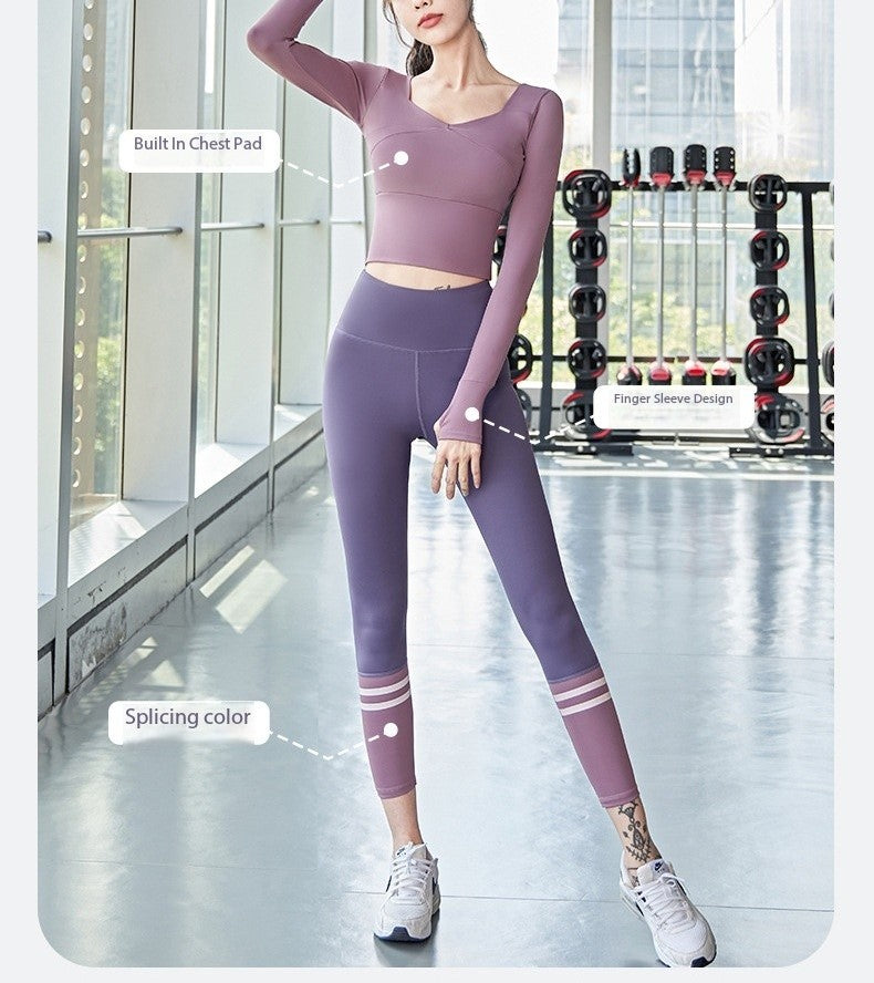 Full Sleeve Padded Striped Gym & Yoga Wear 2-Piece Set