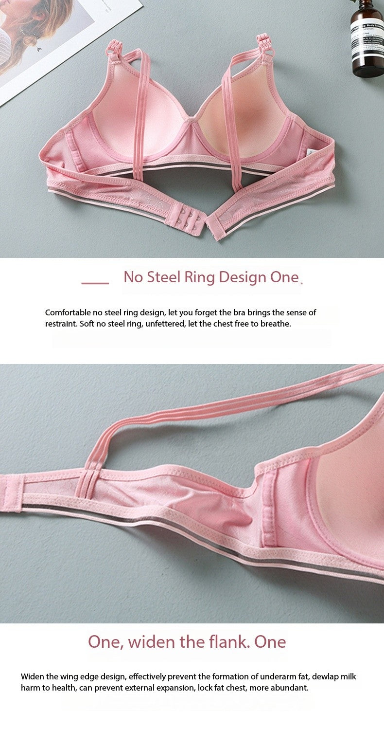 Padded Thin Cup Cotton Wirefree Push-Up Bra - Embroidery