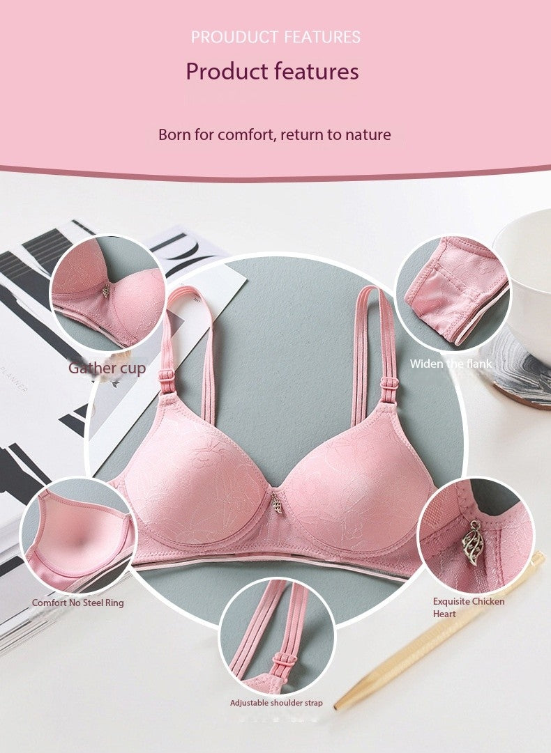 Padded Thin Cup Cotton Wirefree Push-Up Bra - Embroidery