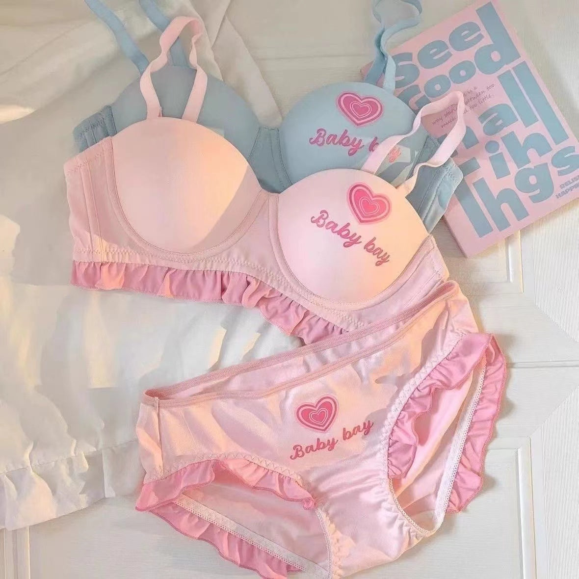 sweetheart barbie bra set without wire ring to show roundness sexy bra panty set