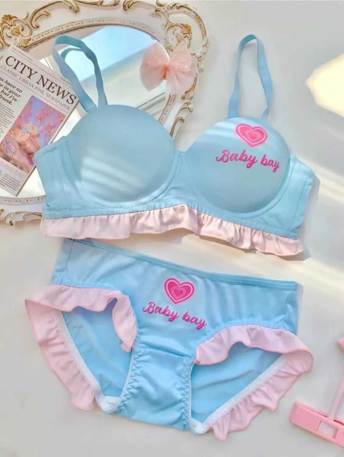 sweetheart barbie bra set without wire ring to show roundness sexy bra panty set