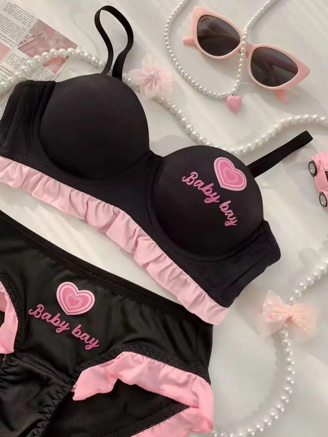 sweetheart barbie bra set without wire ring to show roundness sexy bra panty set