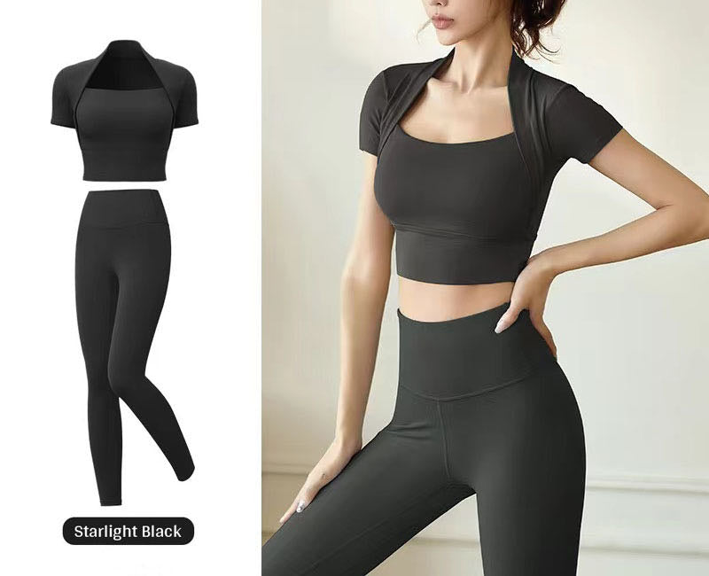 Covered Neck Fixed Pad Gym & Yoga Wear 2-Piece Set