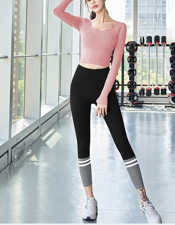 Full Sleeve Padded Striped Gym & Yoga Wear 2-Piece Set