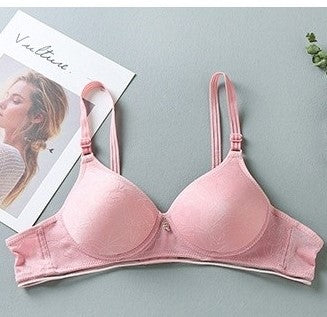 Padded Thin Cup Cotton Wirefree Push-Up Bra - Embroidery