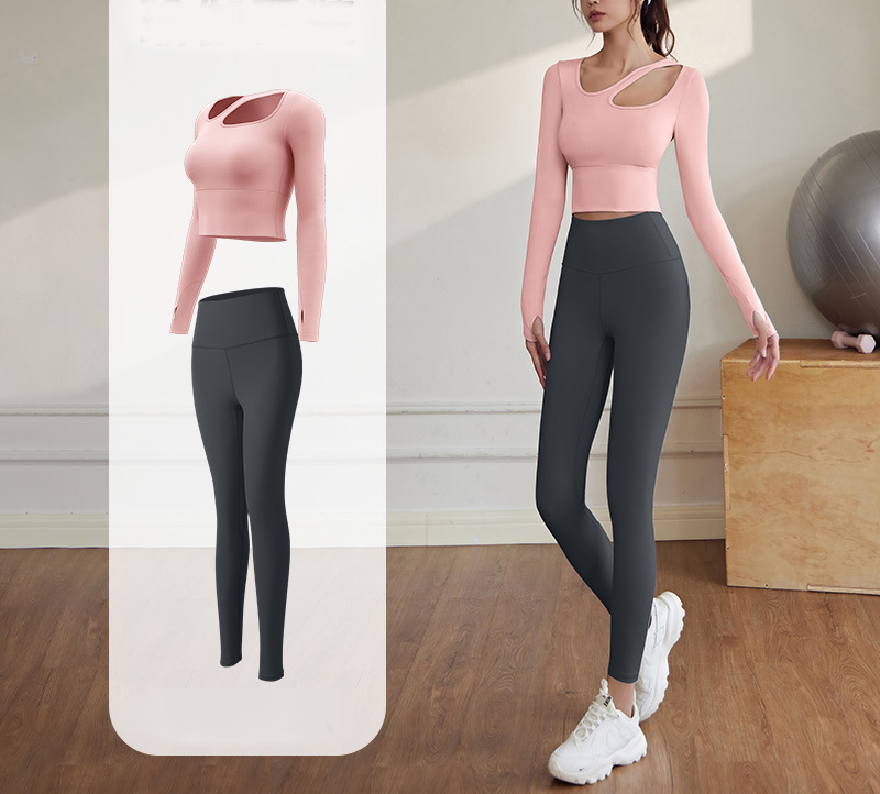 Full Sleeve Cross Neck Fixed Pad Gym & Yoga Wear 2-Piece Set