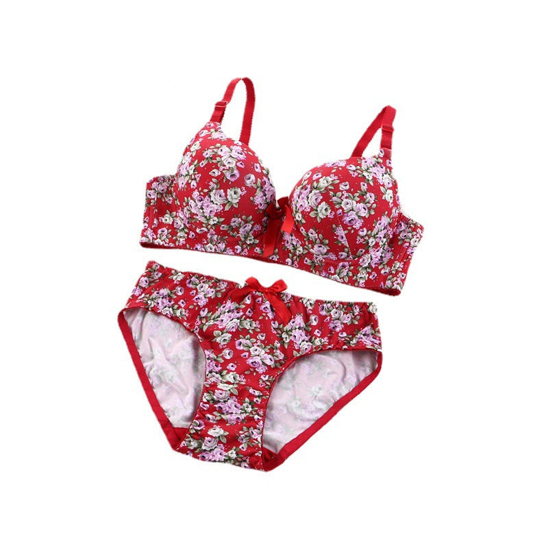 Elegant floral printed Wired Bra Panty Set comfortable and breathable women's underwear soft skin-friendly massage gathered plus size underwear set
