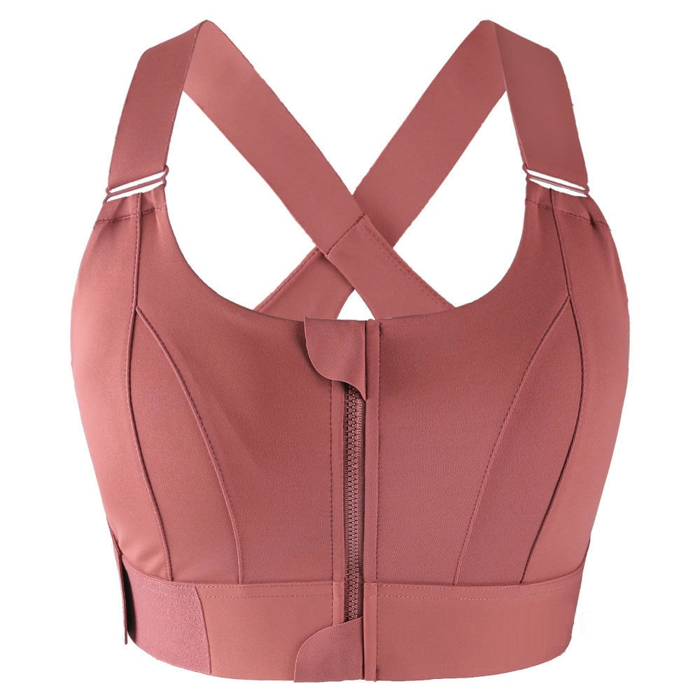 Women's Padded sports bra with front zipper and velcro size adjustable strap