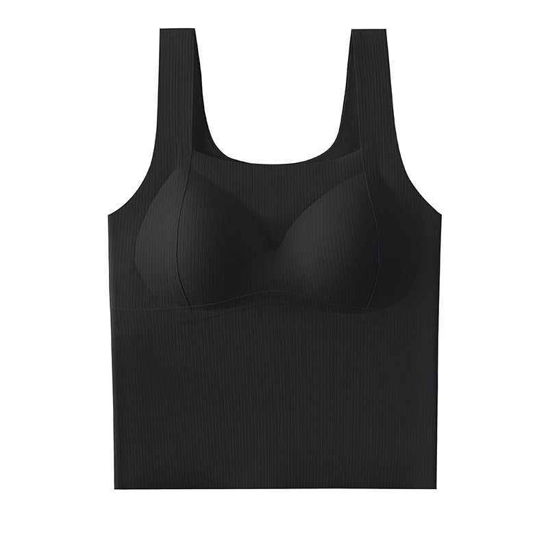 Spring and summer seamless wide-shouldered vest, one-piece fixed cup chest wrap, casual external wear, base short sleeveless top