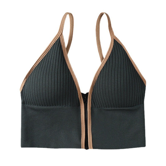 Popular deep V front zipper suspender beauty vest with chest pad wrap sports yoga base short U-shaped women's Underwear