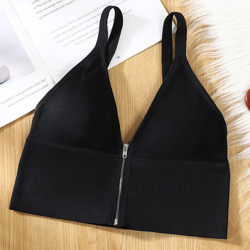 Korean version of the deep V front zipper sports base beauty back underwear gathered yoga and casual wear vest Bra