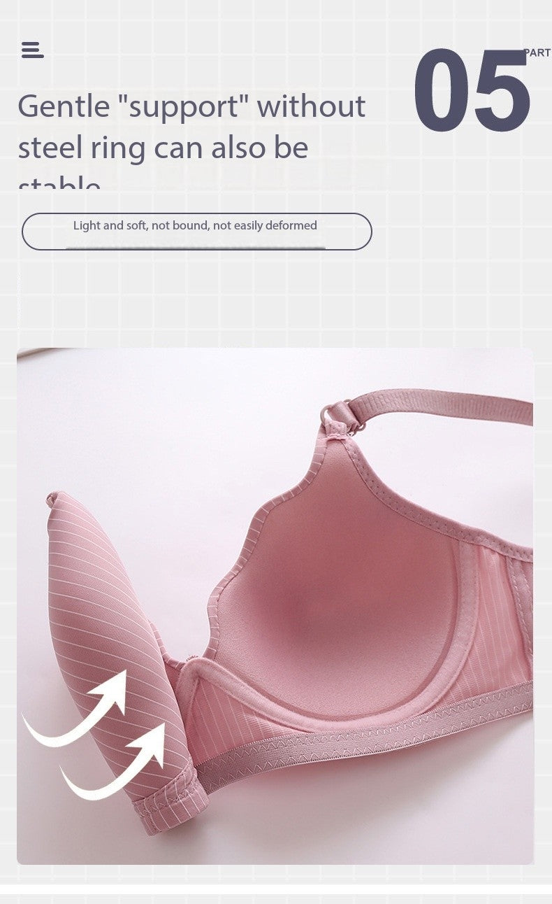 Striped design bra thin and comfy fabric  Sweat-absorbing full coverage wire free bra