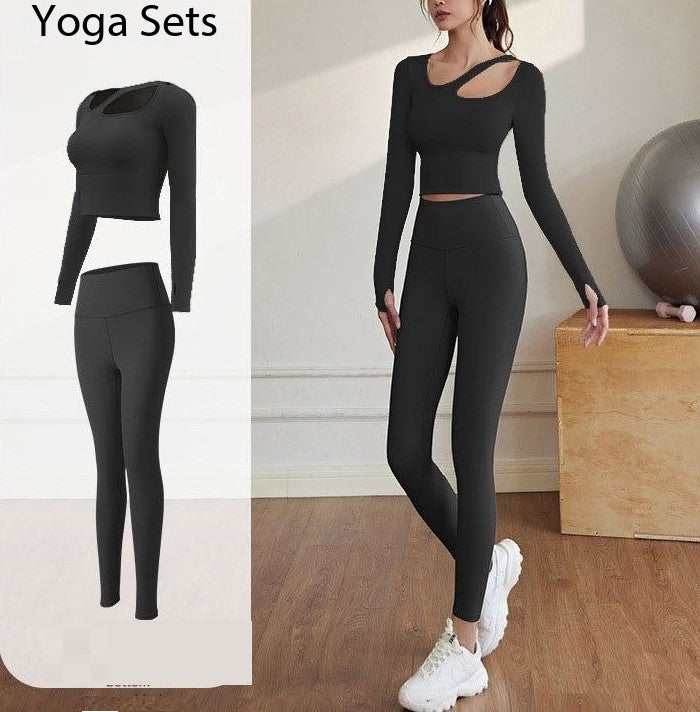 Full sleeves Cross Neck Cut Strap Gym Wear Yoga Wear Sports two pieces Set Fixed Padded