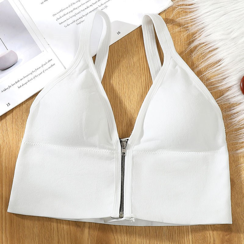 Korean version of the deep V front zipper sports base beauty back underwear gathered yoga and casual wear vest Bra